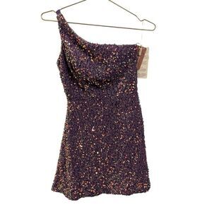 Stacees Sequin One Shoulder Mini Dress In Wisteria Homecoming Party Dress Size 0